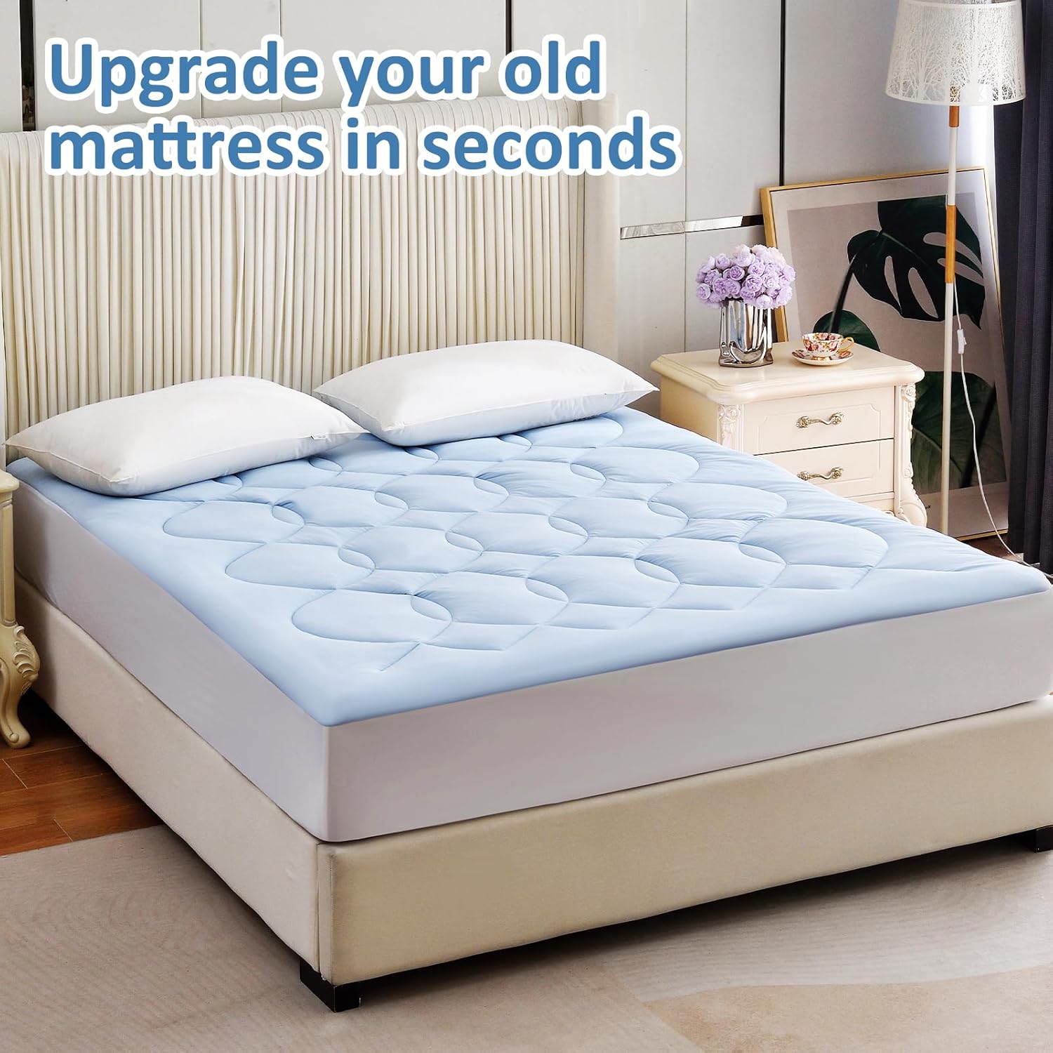 Queen Size Cooling Mattress Pad Waterproof Mattress Topper for Hot Sleepers - Soft Breathable Mattress Cover with 8"-21" Deep Pocket (60×80",Blue)