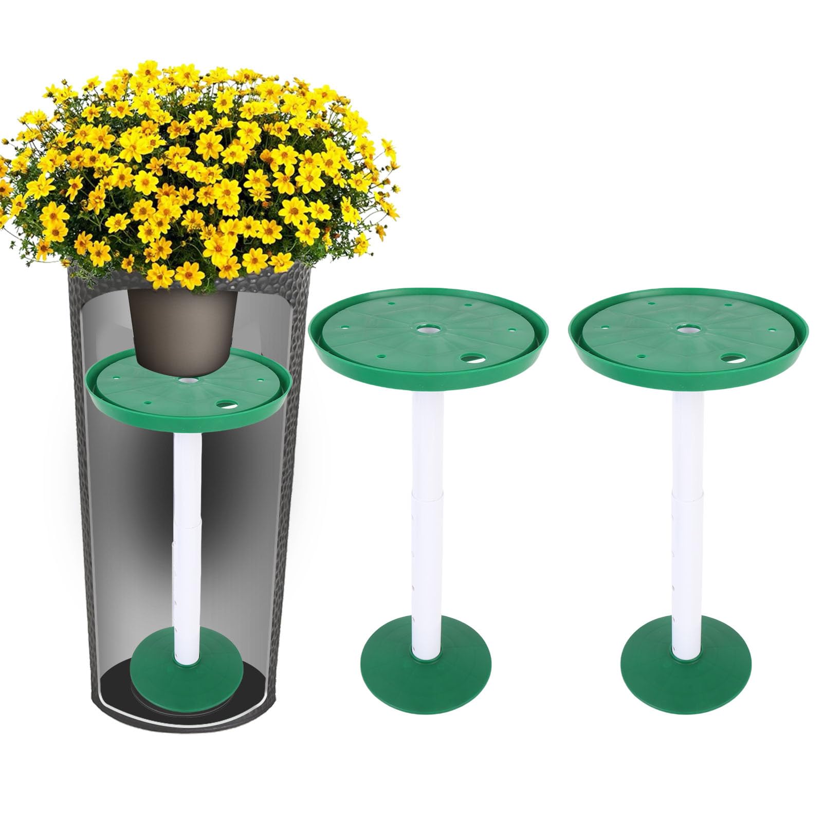 Lot 2 inserts jardinière réglables hauteur pour grands pots, rehausseurs plantes coniques hauts, inserts levage plantes portables (GREEN)