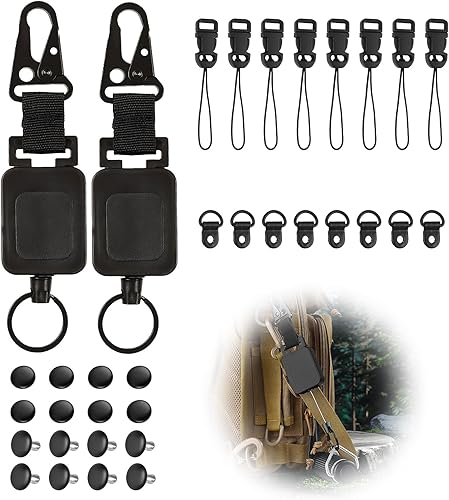 Miniatura 7 de Juego de 2 soportes retráctiles para micrófono CB, soporte de micrófono resistente, 8 anillos en D y cordones ajustables, adecuado para conductores