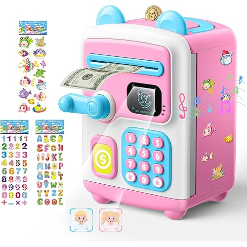 【Upgraded】 Piggy Bank, Face ID Password Unlocking Electronic Kids Bank ATM Security Unlocking Cash Coin Bank Toys Gifts for Kids, Coin Bank for 3 4 5 6 7 8 9 10 11 12 Year Old Girls Boys