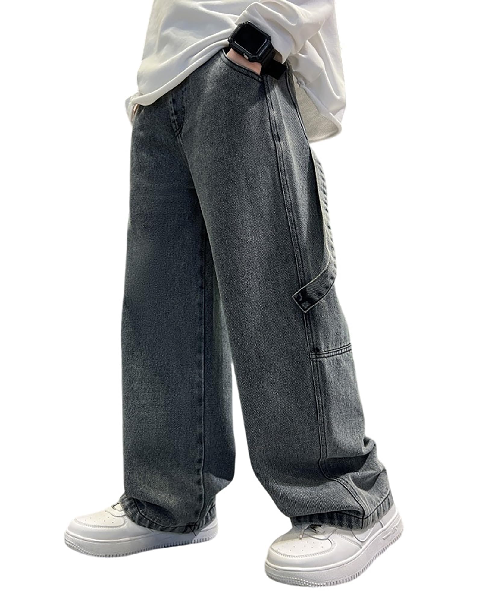 Jungen Weite Bein Jeans Loose Fit Denim Vintage Hosen Lässige Weitem Bein Jeanshose Streetwear