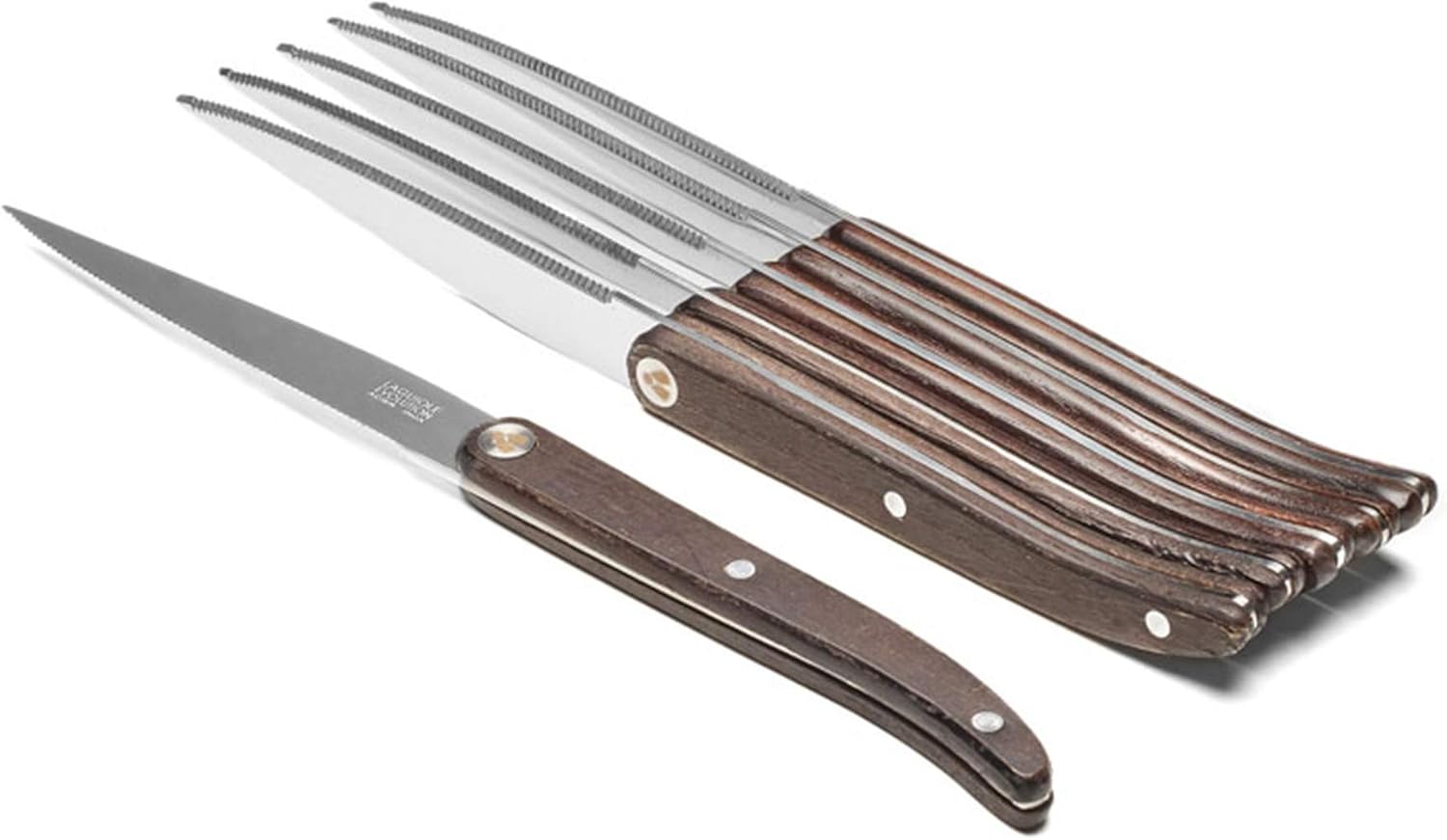 TB Groupe - Laguiole Sens 6-Piece Steak Knife Set - Stainless Steel Knives - Full Tang Blades - Dark Wood Handles