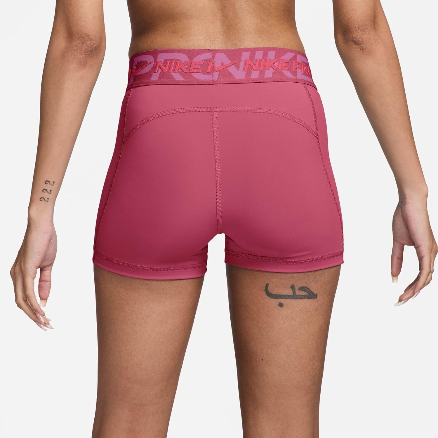 Nike Pro Women's Mid-Rise 3" Graphic Biker Shorts (Aster Pink/Pinksicle/Hot Punch/White, FV7838-629) Size Medium