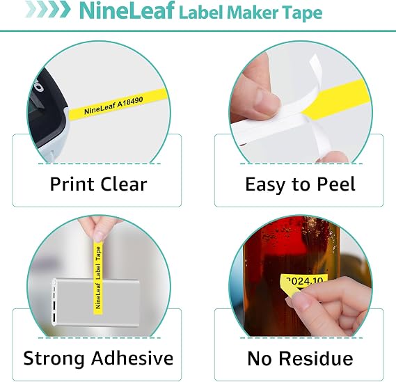 NineLeaf 10 Pack Compatible for DYMO Rhino 18490 Black on Yellow 12mm Flexible Nylon Industrial Label Tapes 1/2 x 11.5' for Rhino 5200 4200 1000 3000 5000 6000 Label Makers