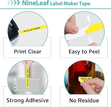NineLeaf 10 Pack Compatible for DYMO Rhino 18490 Black on Yellow 12mm Flexible Nylon Industrial Label Tapes 1/2 x 11.5' for Rhino 5200 4200 1000 3000 5000 6000 Label Makers