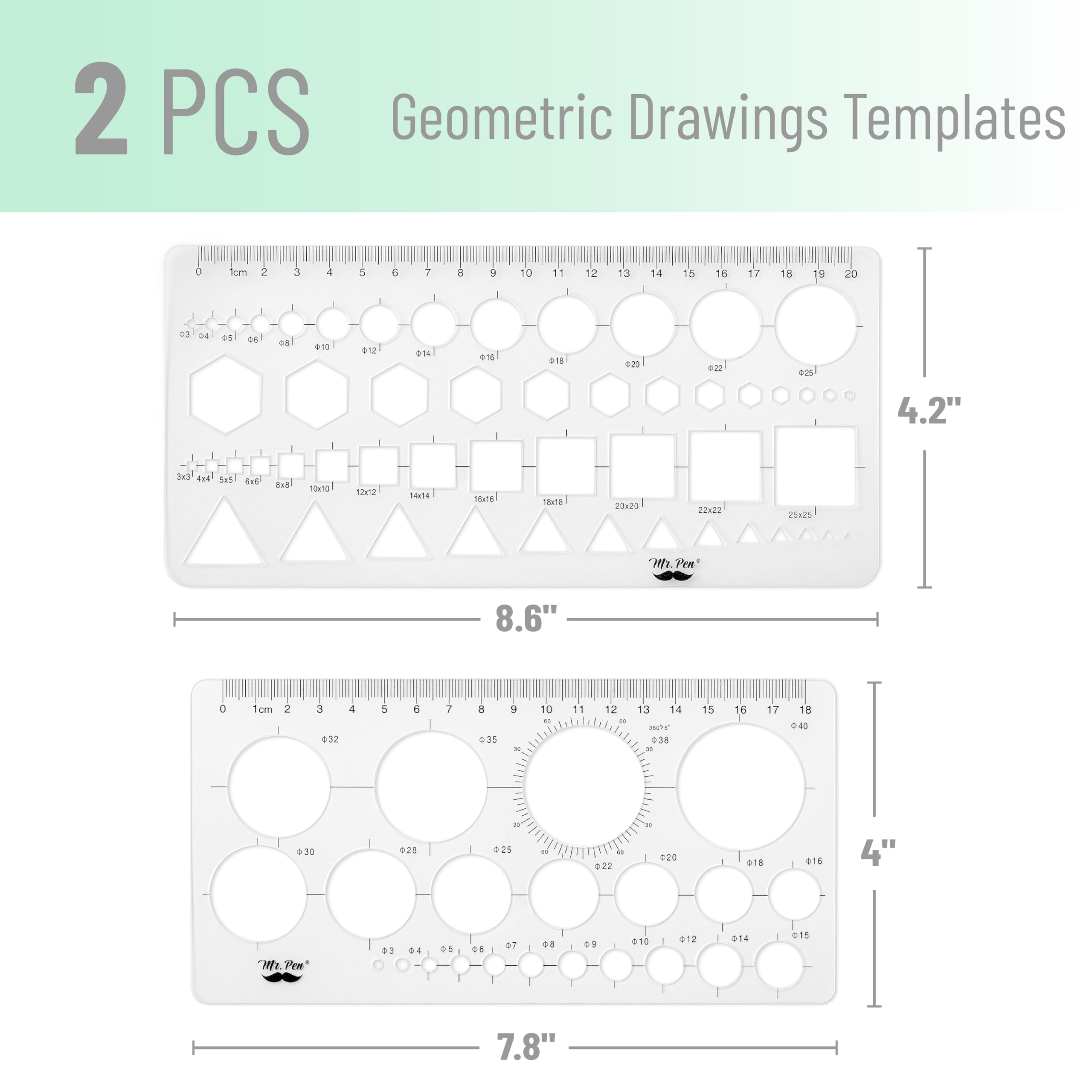 Mr. Pen Circle Template - 2pcs Circle Stencil for Drawing and Geometric Shapes, Drafting Supplies