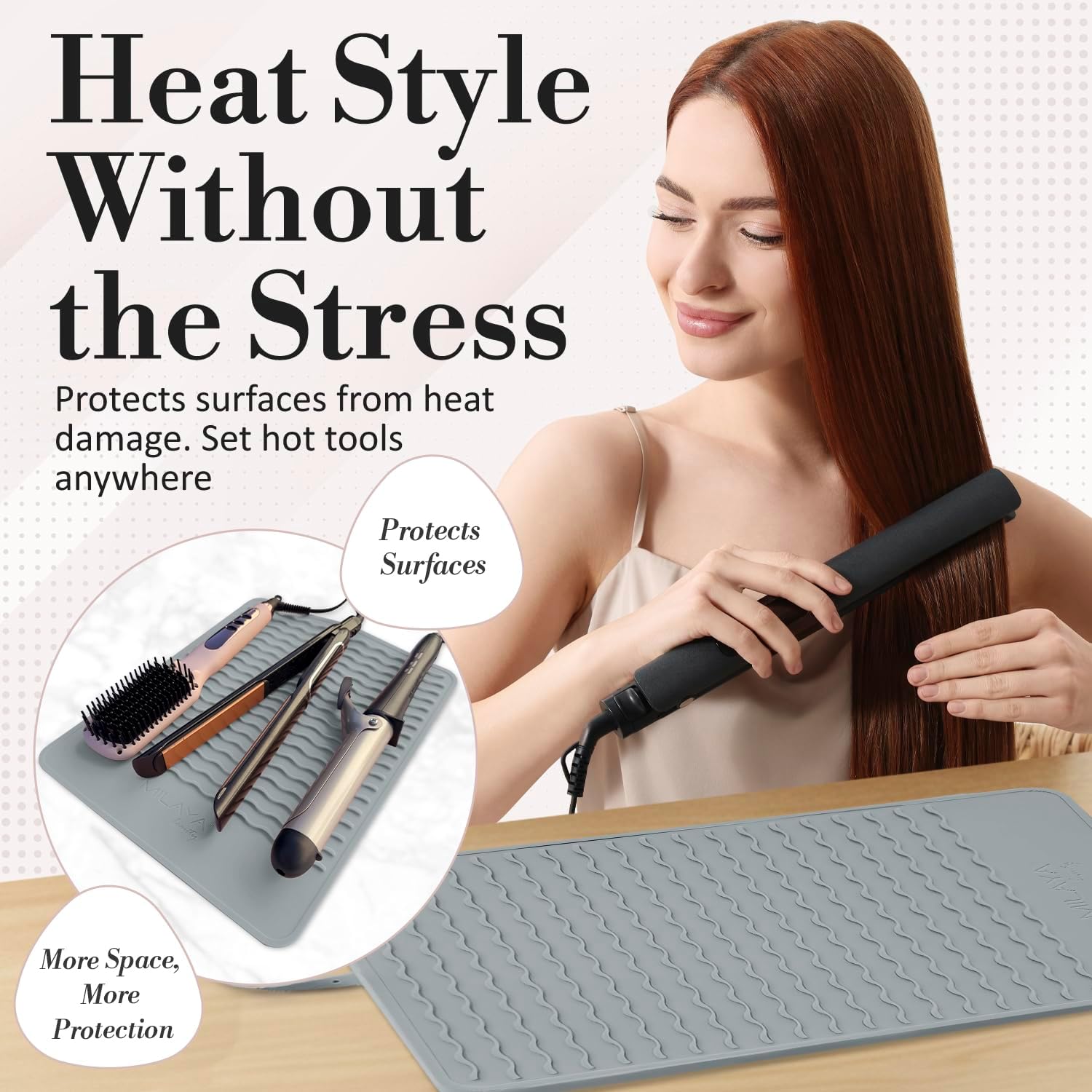 XL Vanity Mat, Heat Resistant Mat for Hair Tools, Vanity Décor, Gray image 2