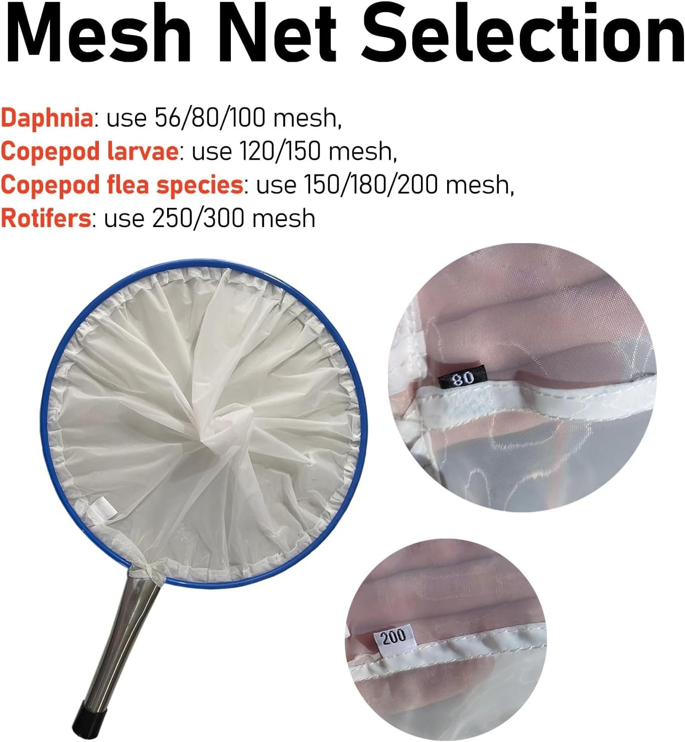 Fine Mesh Aquarium Net Plankton Collection Nets for Collecting Phytoplankton, 80/100/120/200/300 Plankton Net, Protozoa Filter Brine Fry Shrimp Eggs and Rotifers(300 Mesh)