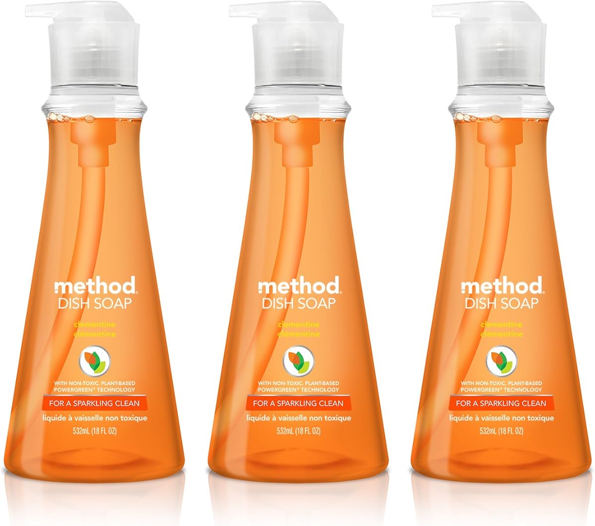 Method Gel Dish Soap, Clementine, Biodegradable Formula, Tough on Grease, 18 Fl Oz (Pack of 3)