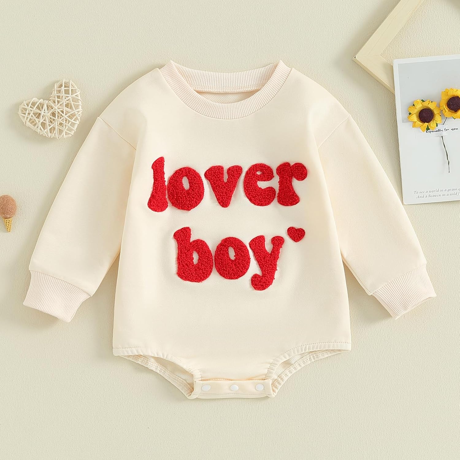 Newborn Baby Boys Romper Sweatshirt Lover Boy Letter Embroidery Bodysuit Sweater Valentines Outfit Clothes - Image 9