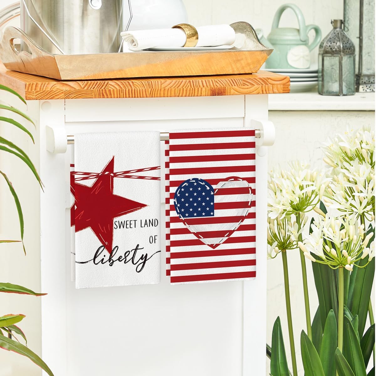 Artoid Mode Stripe America Stars Love Patriotic 4th of July Kitchen Towels Dish Towels, 18x26 Inch Memorial Day Decoration Hand Towels Set of 4 image 4