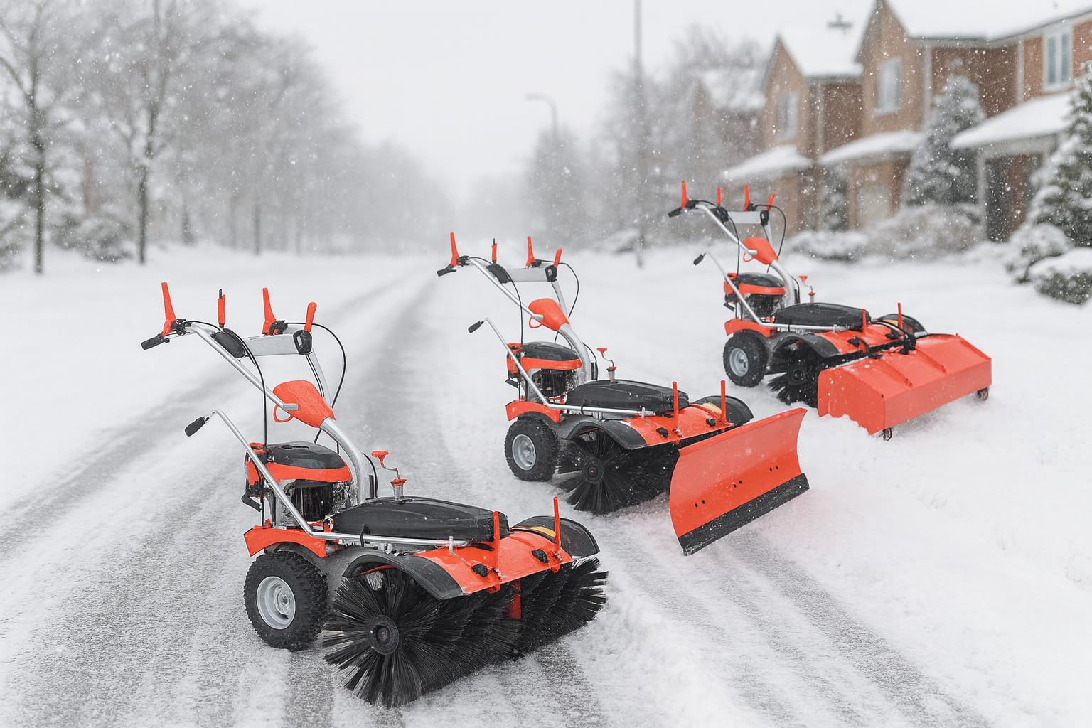 Modell 2026 - PowerPac Typ MK100 - Kehrmaschine Motorbesen Schneeschieber ELEKTROSTART 6,5PS inkl. Schneeketten