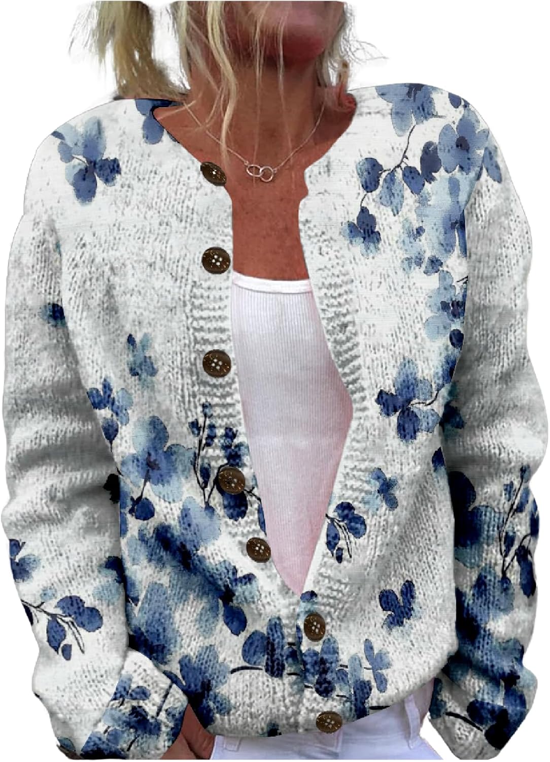 Floral Sweaters for Women Cardigan Button Up Cropped Knitted Oversized 2024 Fall Fashion Open Front Chunky Blouses