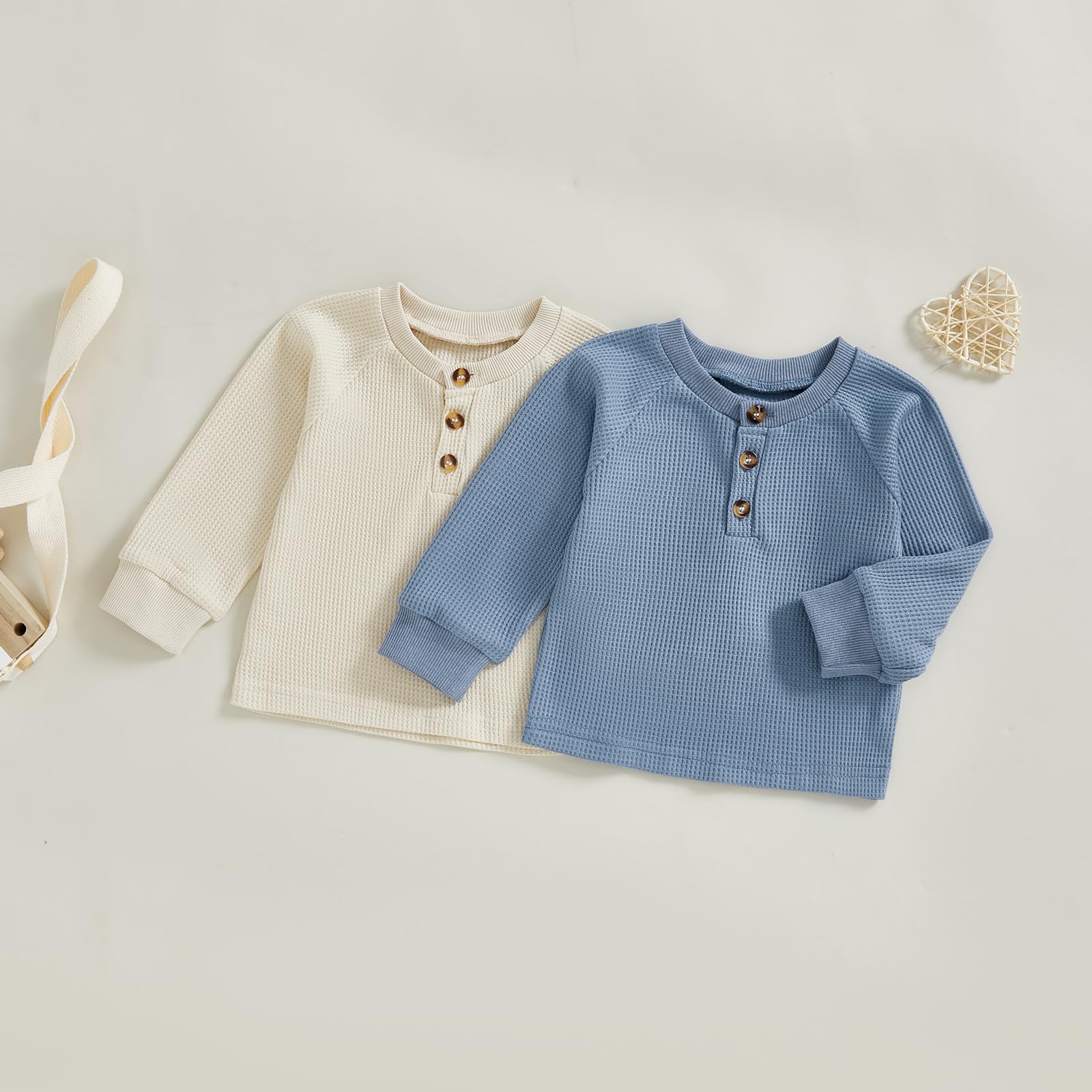 Douhoow Toddler Knit Sweater Waffle Baby Crewneck Sweatshirt Baby Boy Girl Fall Winter Festival Clothes (Beige, 3-6 Months)