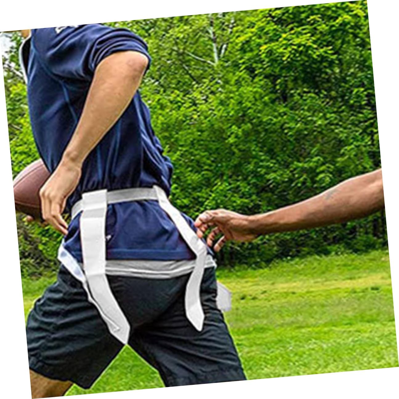 TOYANDONA Flag Football Belt Set Adjustable Waist Flags 10 White Belts 4 Marker Cones Black Drawstring Bag for Youth Team Sports Training and Games