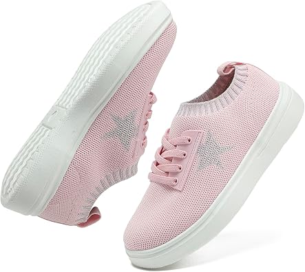 Girls White Running Shoes - Lightweight Breathable Sneakers for Kids and Toddlers - Mesh Casual Sports Tennis Shoes