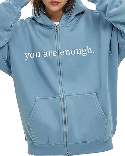 CORIRESHA Women's Dear Person Behind Me Hoodie Zip Pocket You Are Enough Sweatsh