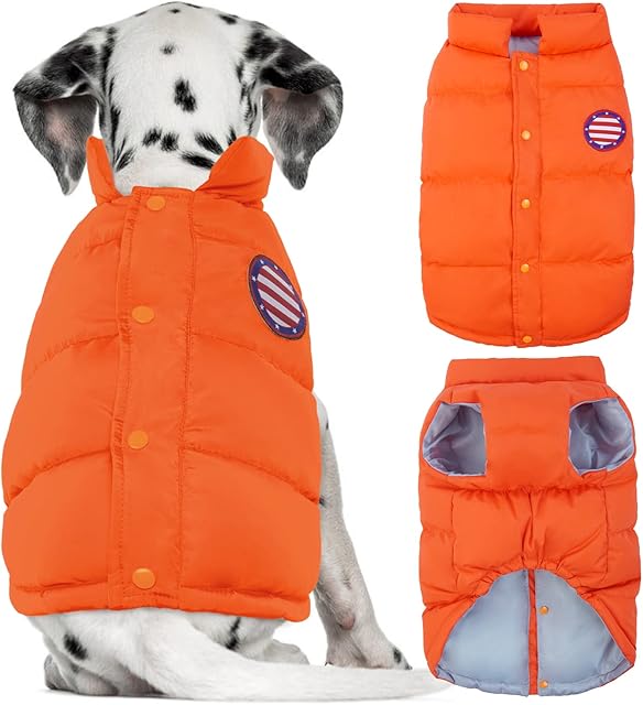 Kuoser Dog Winter Coat Padded Vest, Windproof Small Medium Dogs Puffer Jacket, Warm Puppy Cold Weather Apparel Doggie Insulated Outwear, Lightweight Pet Winter Outdoor Clothes, XS-XXL