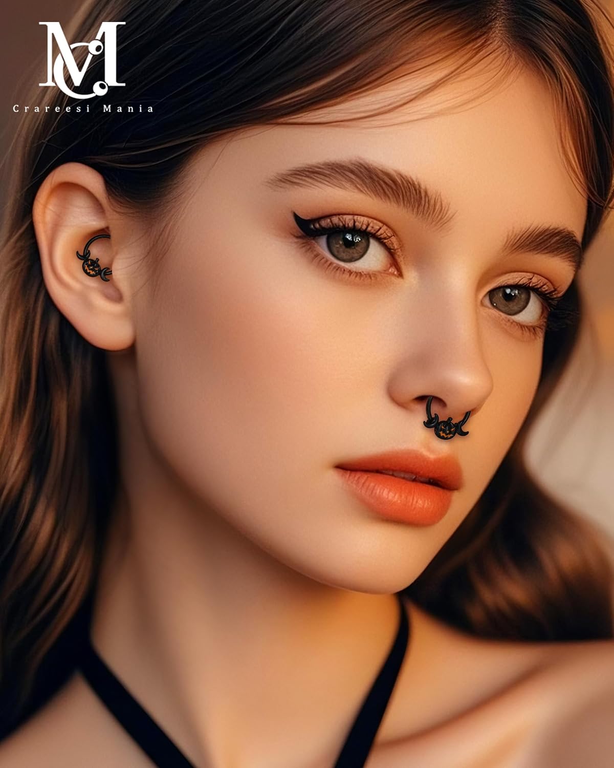 CM Crareesi Mania Pumpkin Septum Ring Halloween Segment Nose Ring Hoop 316L Surgical Steel Gothic Septum Piercing Jewelry Spooky Daith Earrings for Women Men