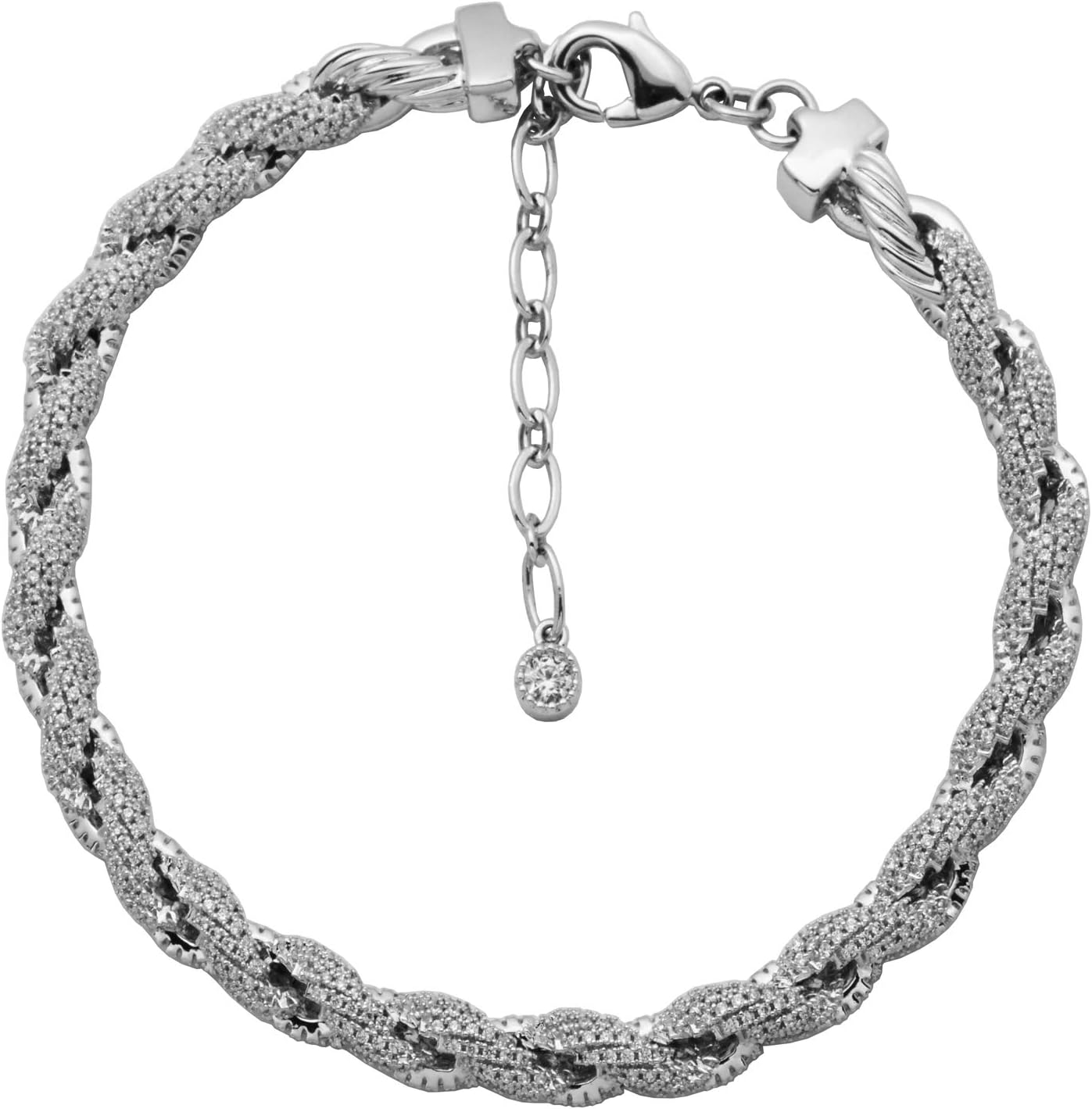 MORGAN & PAIGE Bronze 18K Yellow Gold or Rhodium Plated Cubic Zirconia Rope Chain Bracelets for Women - Elegant Chain Bracelets for Women Trendy, Jewelry for Her, 7.5 inch + 1.5 inch Extension