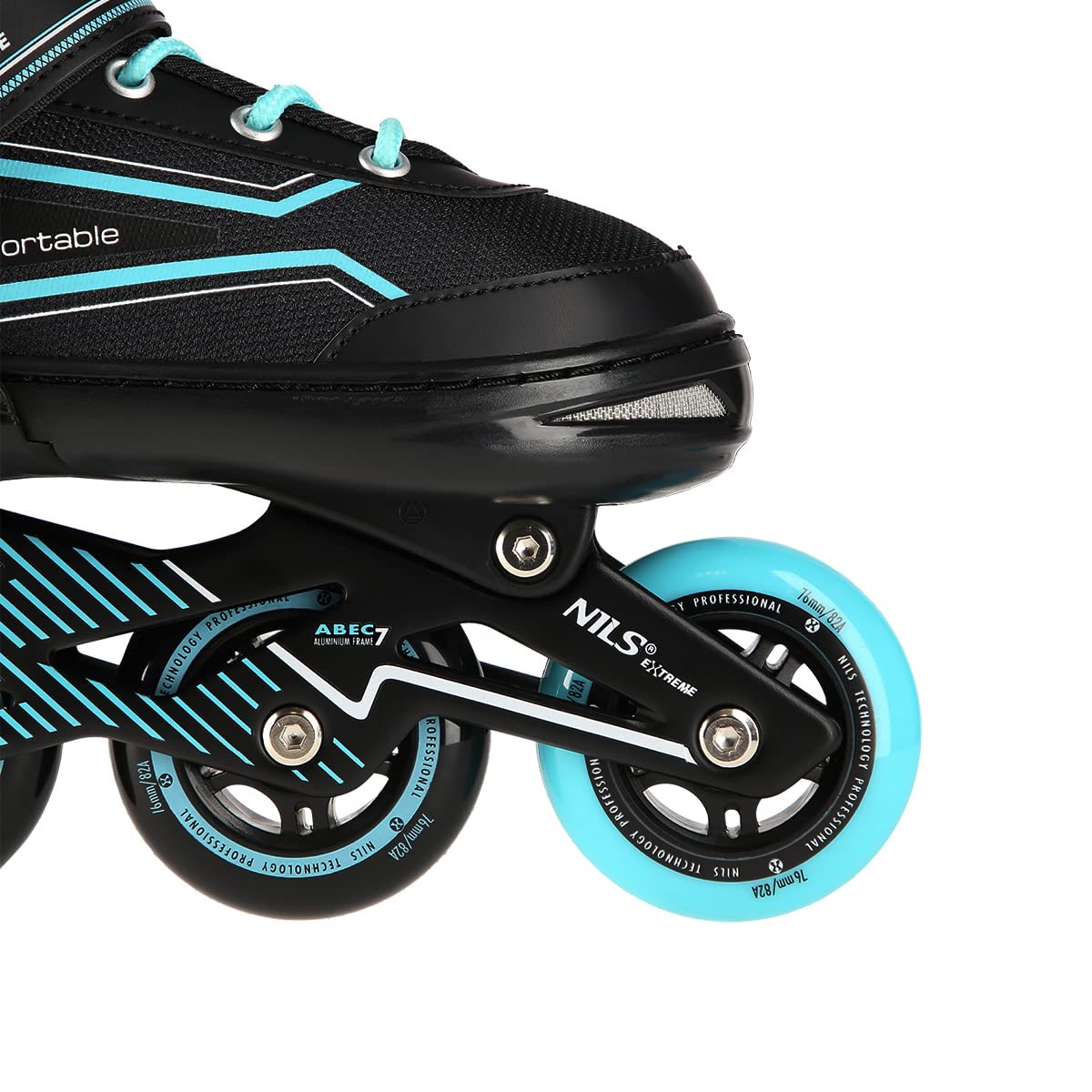 Nils Extreme Inline Skates Damen Inliner ABEC7 Verstellbare Inlineskates für Kinder (Schwarz-Türkis, 39-42), (NA1169A)