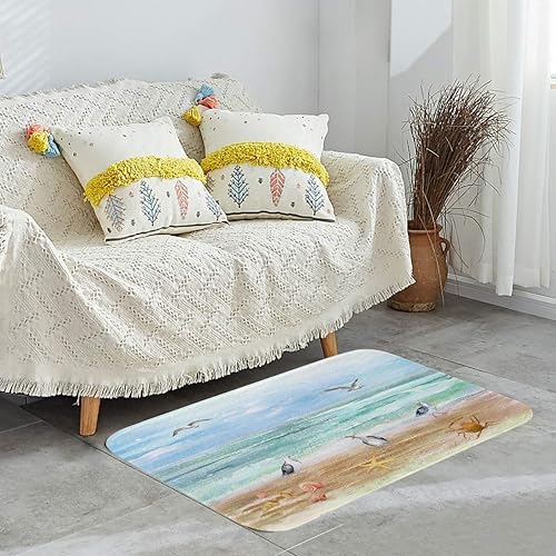 Miniatura 6 de Tapete para puerta de playa de aves marinas, gaviotas, océano, playa, cangrejo azul claro, tapete de verano de 32 x 20 pulgadas, alfombra de felpa