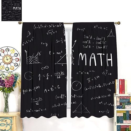 Miniatura 3 de Cortinas opacas de pizarra para niños, fórmula matemática geométrica, con bolsillo para cortinero, para dormitorio, sala de estar, cocina, con