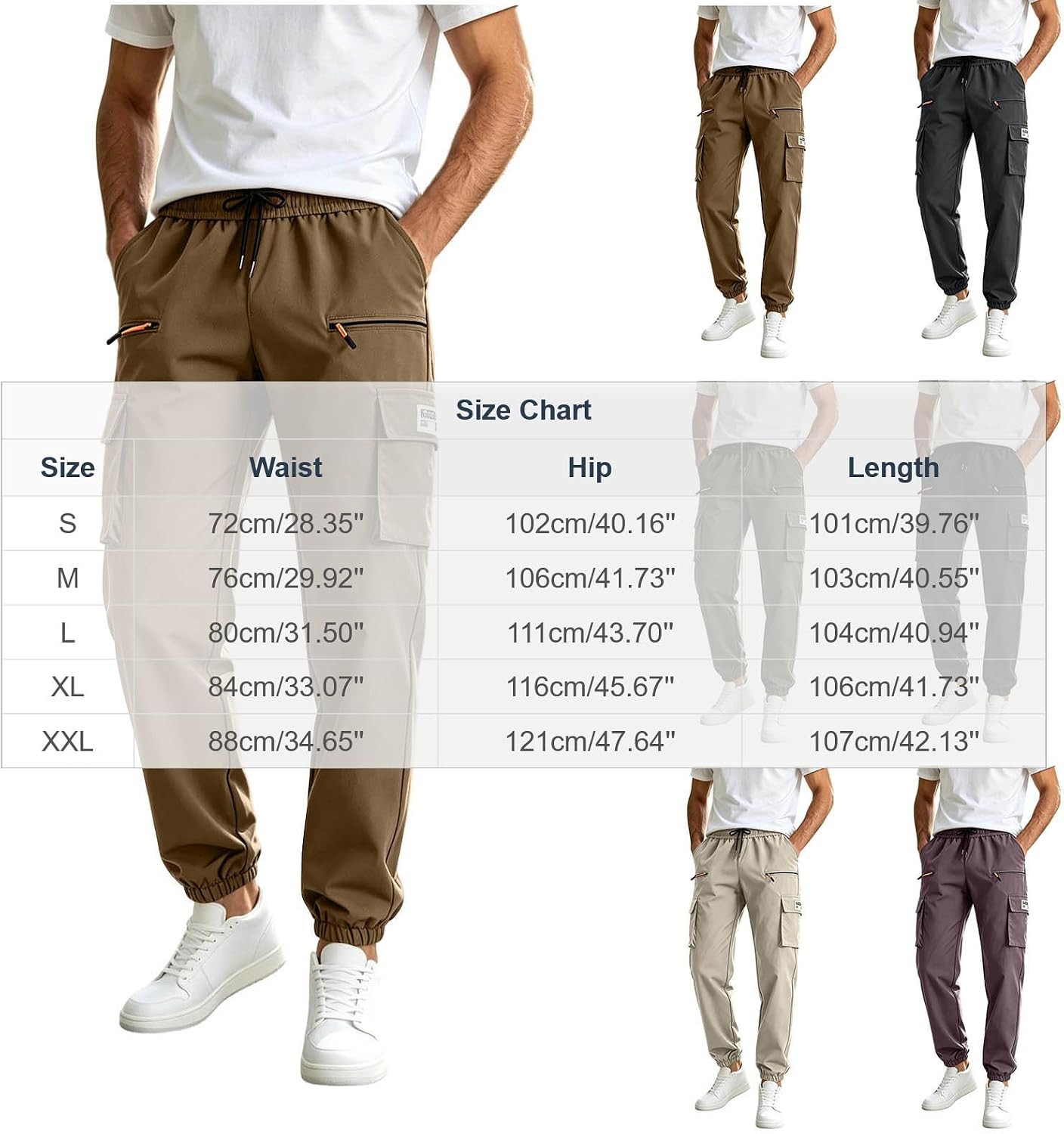 Men's Stretch Cargo Joggers Tapered Outdoor Work Pants with Pockets | Men's Casual Cargo Joggers Pants Stretch Elastic Waist Drawstring Tapered Sweatpants Outdoor Working Clothing with Pockets