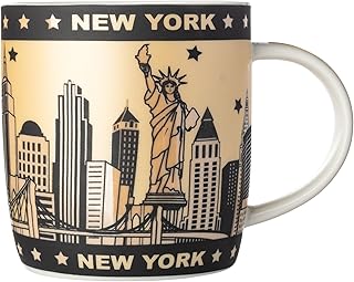 Artisan Owl New York Skyline with Brooklyn Bone China Mug - Iconic New York Design, Perfect for Coffee Lovers (Black/White & Gold)