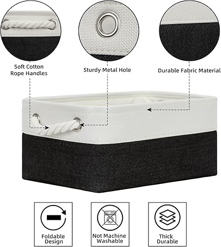 Vista 20 de Bidtakay Canastas pequeñas de almacenamiento de lona con asas [6 unidades] Contenedores de almacenamiento de tela azul marino de 11.8 x 7.8 x 5