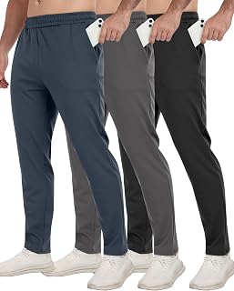 PARISDIARY Men's 3 Pack Workout Sweatpants Joggers with 4 Pockets - Tapered Gym Running Pants for Athletic Activewear