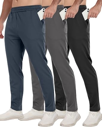 3 Pack Mens Workout Sweatpants with Pockets,Athletic Gym Tapered Joggers Pants for Men Running Pants
