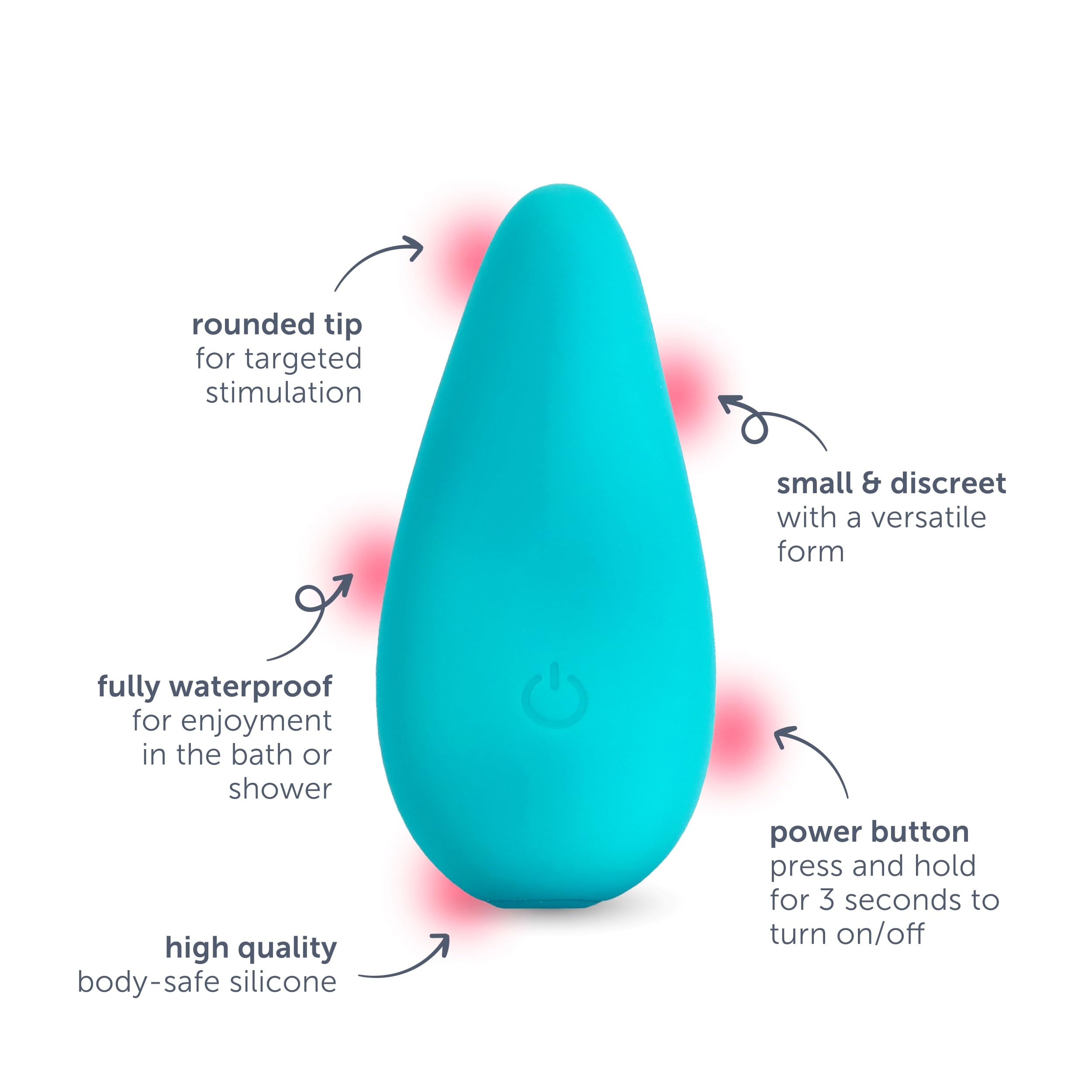 plusOne Mini Massager with Storage Bag, 10 Vibration Settings, Body-Safe Silicone, Rechargeable Battery