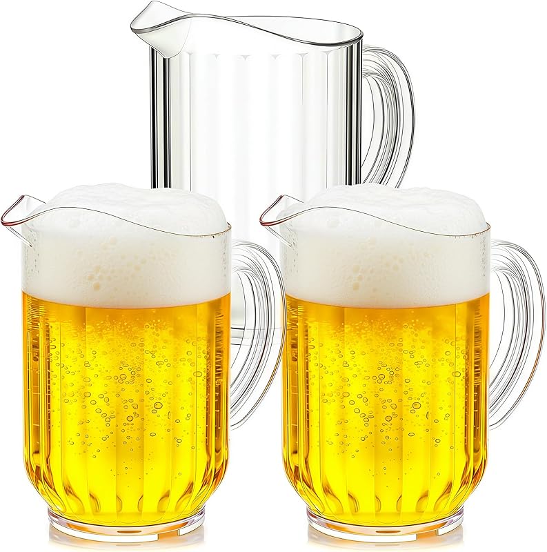 Paquete de 3 jarras de plástico (60 oz) irrompibles, dispensador de bebidas de policarbonato de grado restaurante con boquilla vertedora, jarra de cerveza transparente, lavavajillas