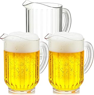 3 Pack (60 oz) Plastic Pitcher Unbreakable Jug,Restaurant-Grade Polycarbonate Beverage Dispenser with Pour Spout, Beer Jar Clear Carafe, Dishwasher