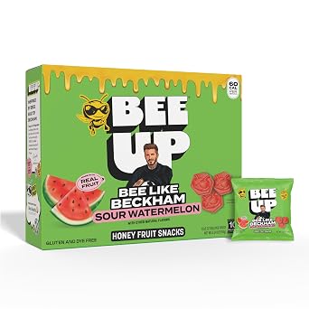 BEEUP Honey Fruit Snacks a Teaspoon of Honey in Every Pouch Dye Free, No Corn Syrup Individually Wrapped Fruit Snack Packs for Camp, School, Sports, Soccer Sour Watermelon Pack of 10