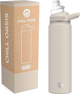 Chill Oasis Water Bottle | Compatible With Popular Flavor Cartridges | BPA Free, Leak Proof, Double-Walled Vacuum Insulated Stainless Steel, and Dishwasher Safe | Cold for 24 Hours (Beige, 22oz)