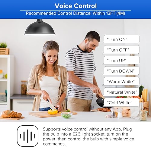 Miniatura 2 de SANSI Bombilla LED inteligente, 2200 lm, control remoto por voz, 2700 K, 4000 K, 6500 K, bombilla regulable A21 de 18 W, equivalente a 150 W, luces