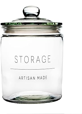Amici Home, Stockholm Glass Canister Small Storage, Round, Food Safe, Push Top Lid with Gasket, Airtight, 36 Ounces, For Storage, Dry Goods Container, or Cookie Jar