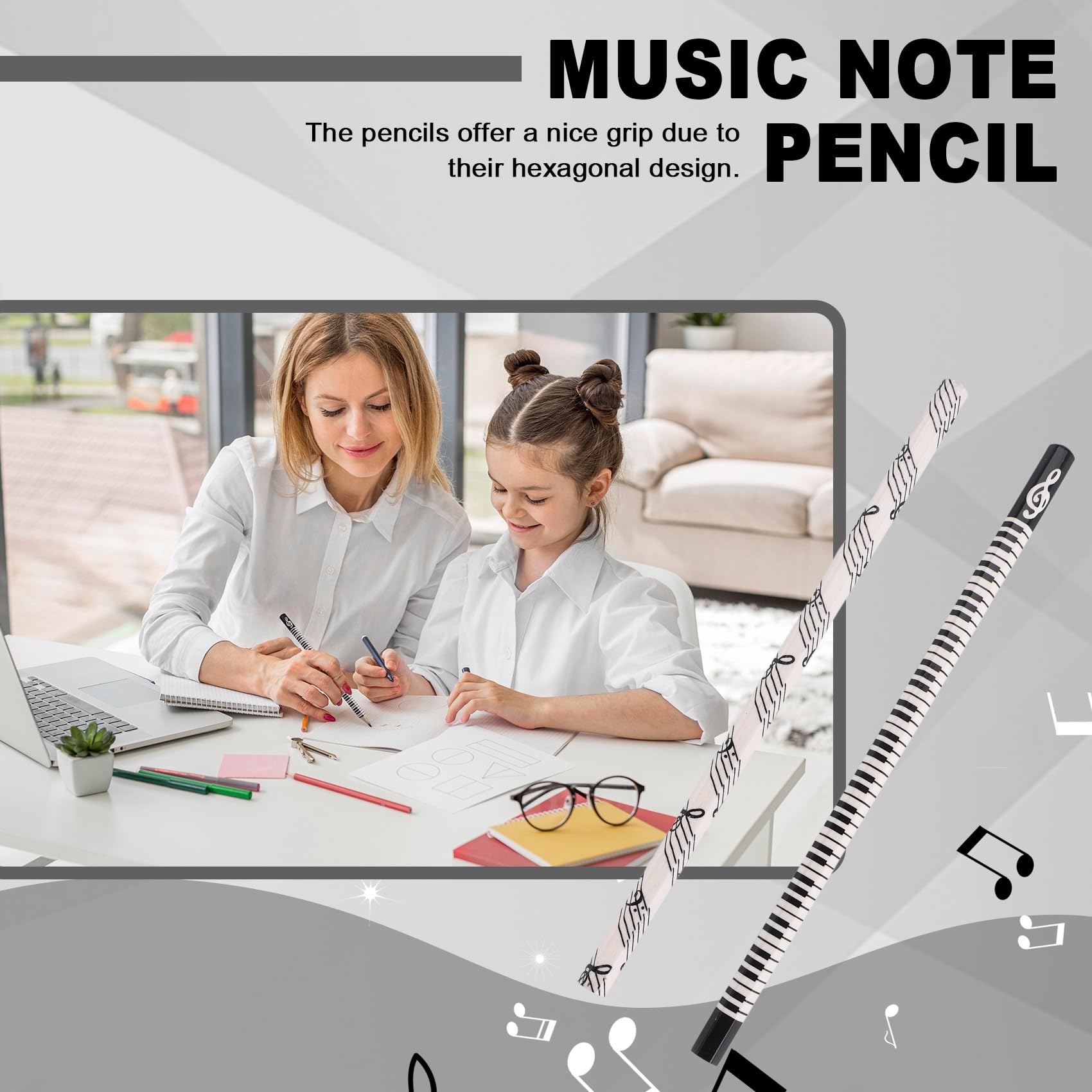 Matite Musicali Con Gomme A Tema Note E Tastiera - Confezione Da 24 Pezzi Per Scuola E Regali - 3