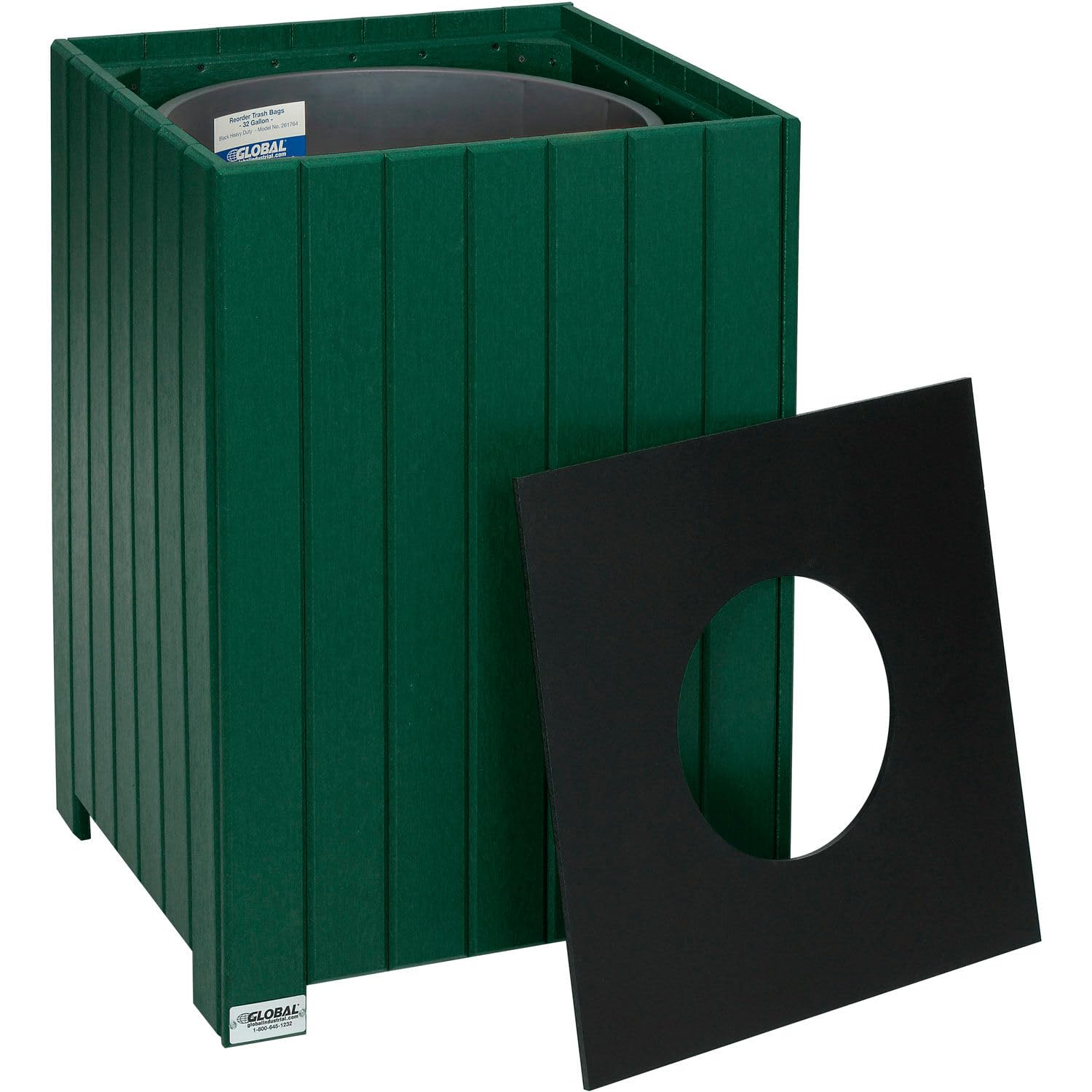 Global Industrial Square Recycled Plastic Receptacle W/Liner, 32 Gallon, Green