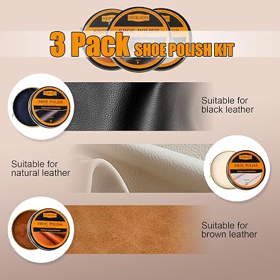Nuroon 9 Pcs Shoe Polish Kit for Men & Women, 3 Pcs Horsehair Shoe Brushes, Brown Neutral Black Shoe Polish