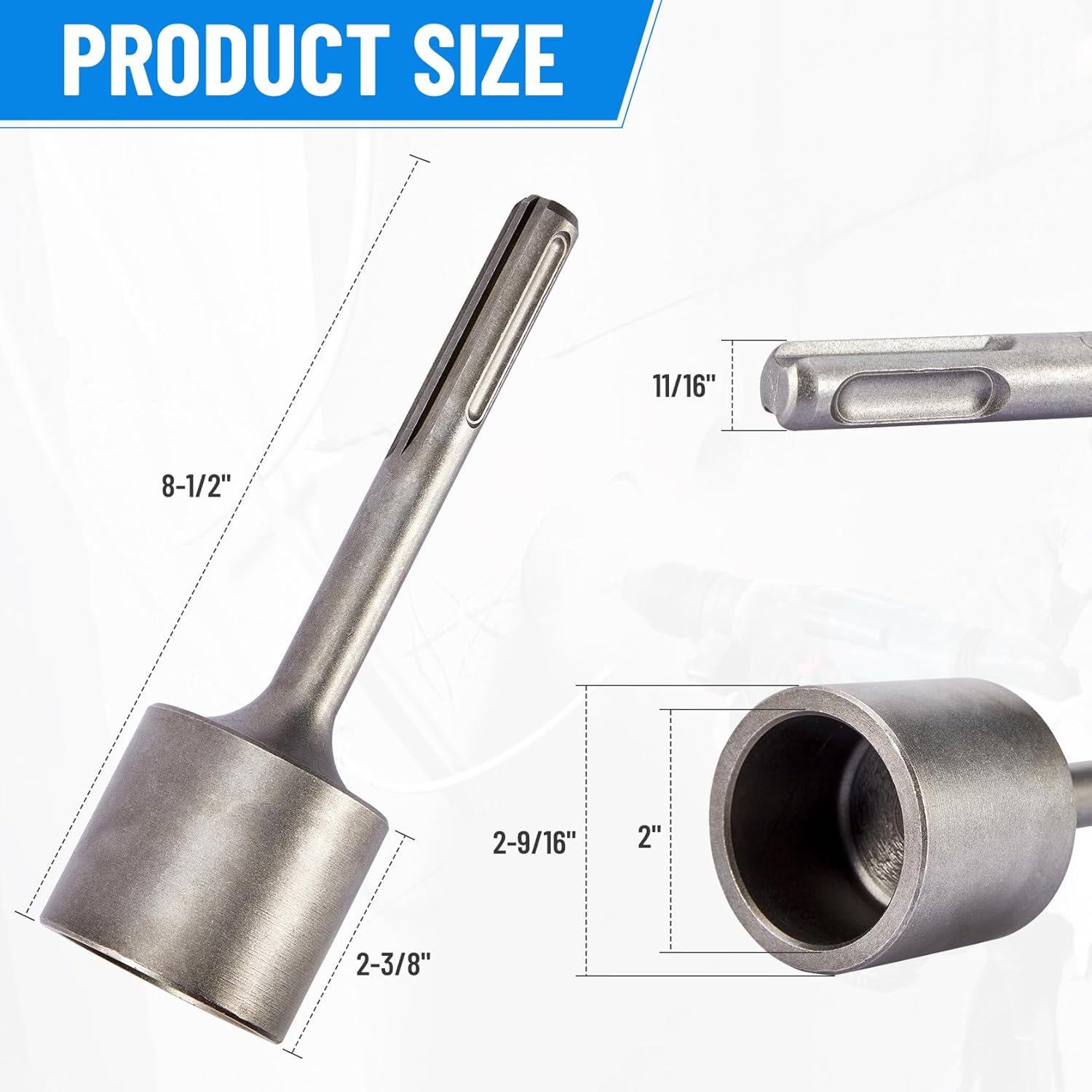 SDS Max Shank T-Post Driver for T Posts, 2" Diameter Head Compatible with SDS-Max Hammers, Fence Post Pounder for T Posts & Ground Rods