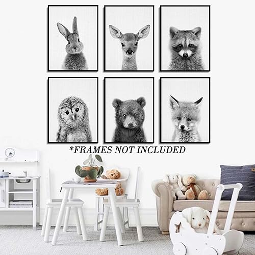 Miniatura 6 de EPHANY Arte de pared en blanco y negro, pósteres e impresiones de animales de bebé, impresiones de conejo de safari, arte de pared de oso de