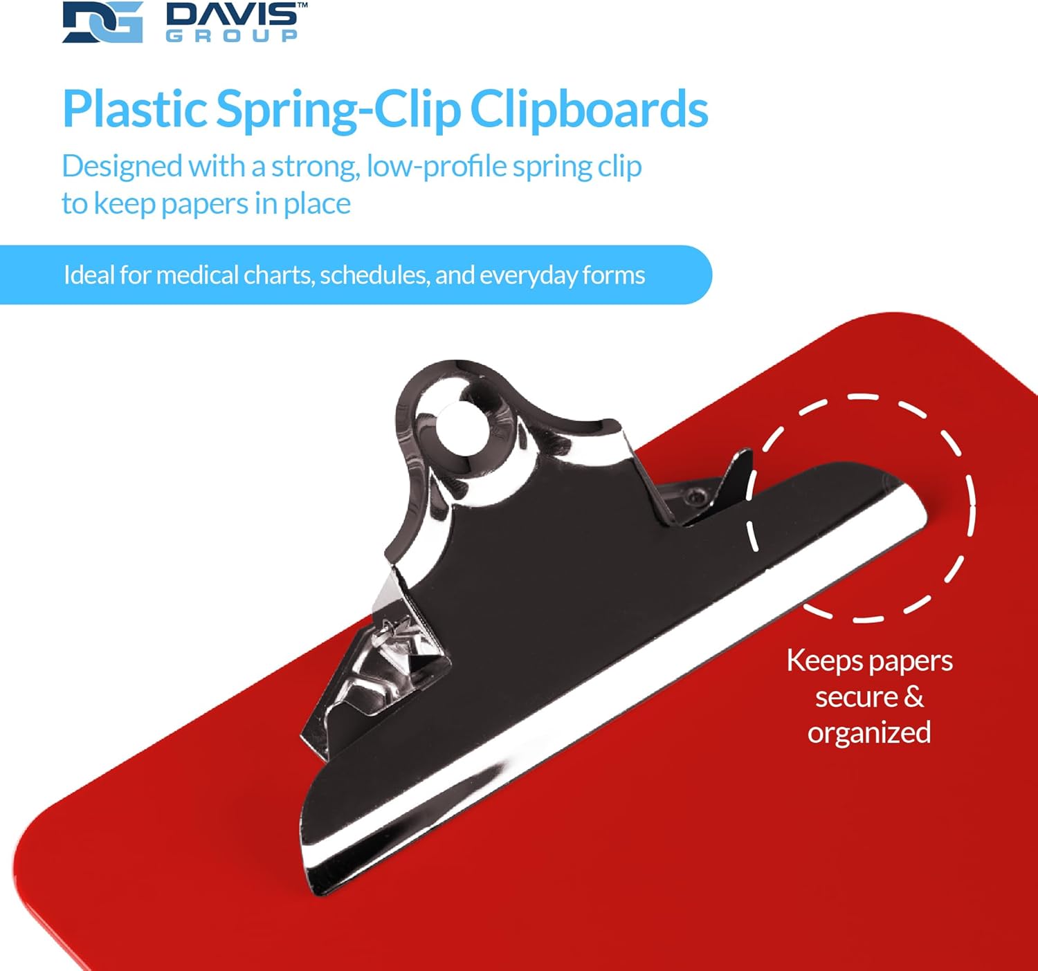 Pack of 6 Plastic Clipboards with Spring Clip, Durable Writing Boards for Work, Class, and Nursing Use, 9" x 12.5", Red
