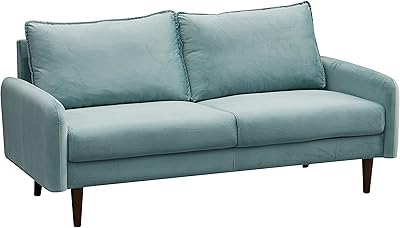 INSTORY Velvet Sofa Mid-Century Modern Couch with Wooden Legs for Living Room - Cyan