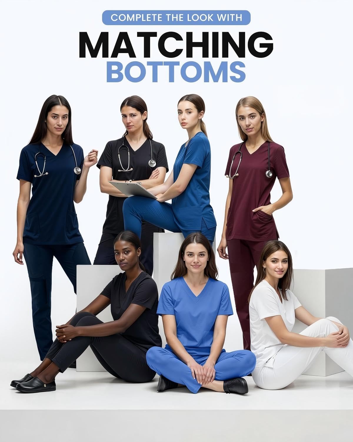 Divisa Infermiere Donna Set con Casacca e Pantalone Medico Manica Corta Camice da Laboratorio Elasticizzato Leggero S-XXL
