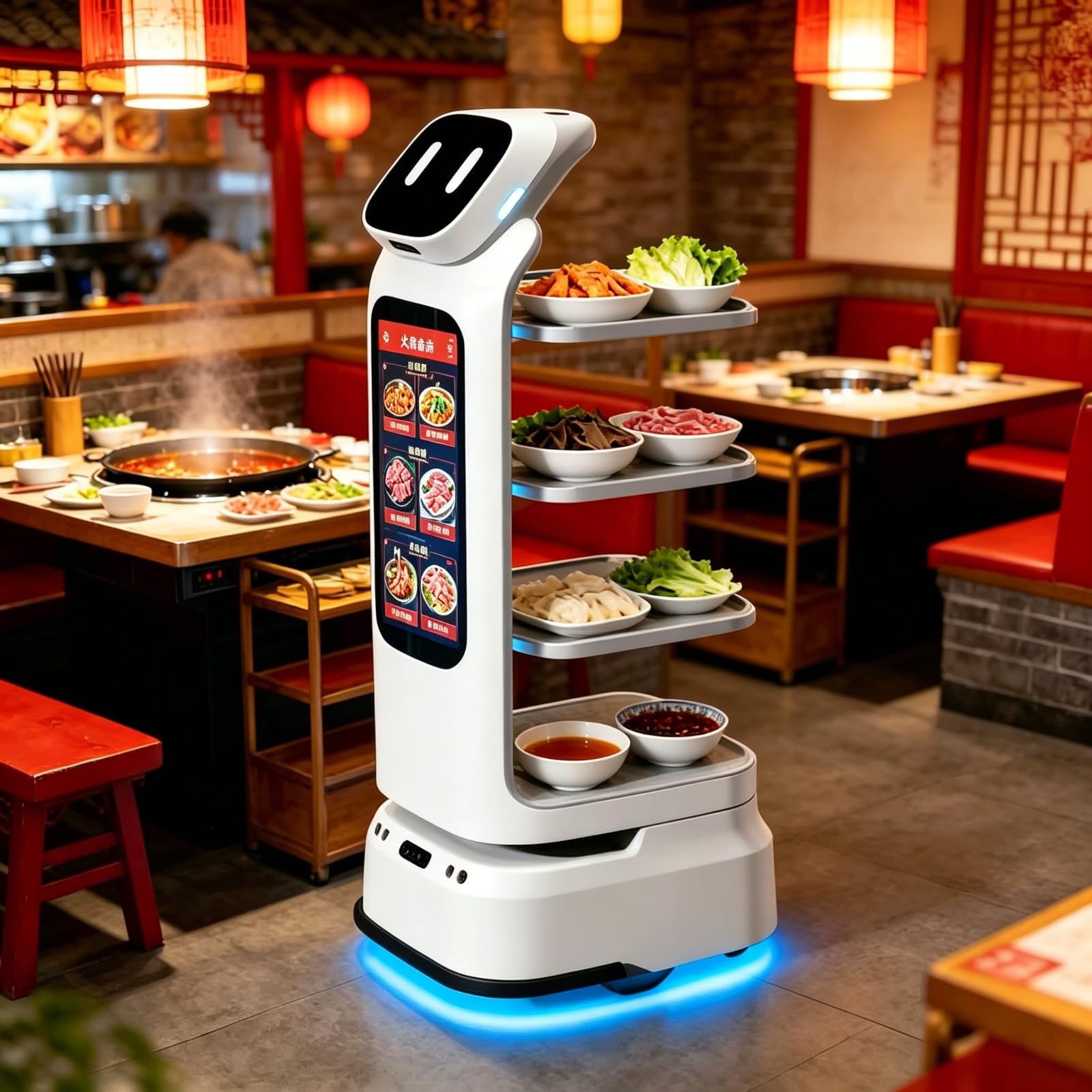 Food Delivery Roboter, Autonomer Restaurant Roboter Kellner mit Smart Navigation Hindernisvermeidung, Kommerzielle Multi Tray Servierroboter für Restaurant Hotel Krankenhaus