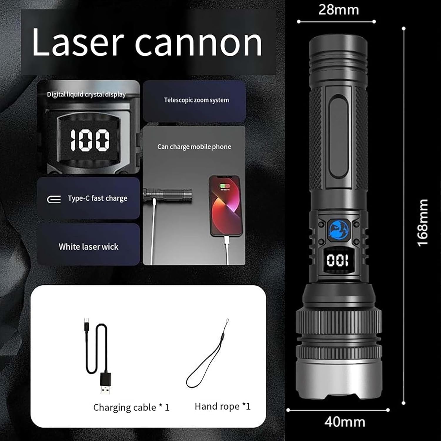 Linternas - Torcia di sopravvivenza 2025, torcia tattica ricaricabile a LED, ad alta luminosità, impermeabile, zoomabile, luce portatile per campeggio, 2 pezzi