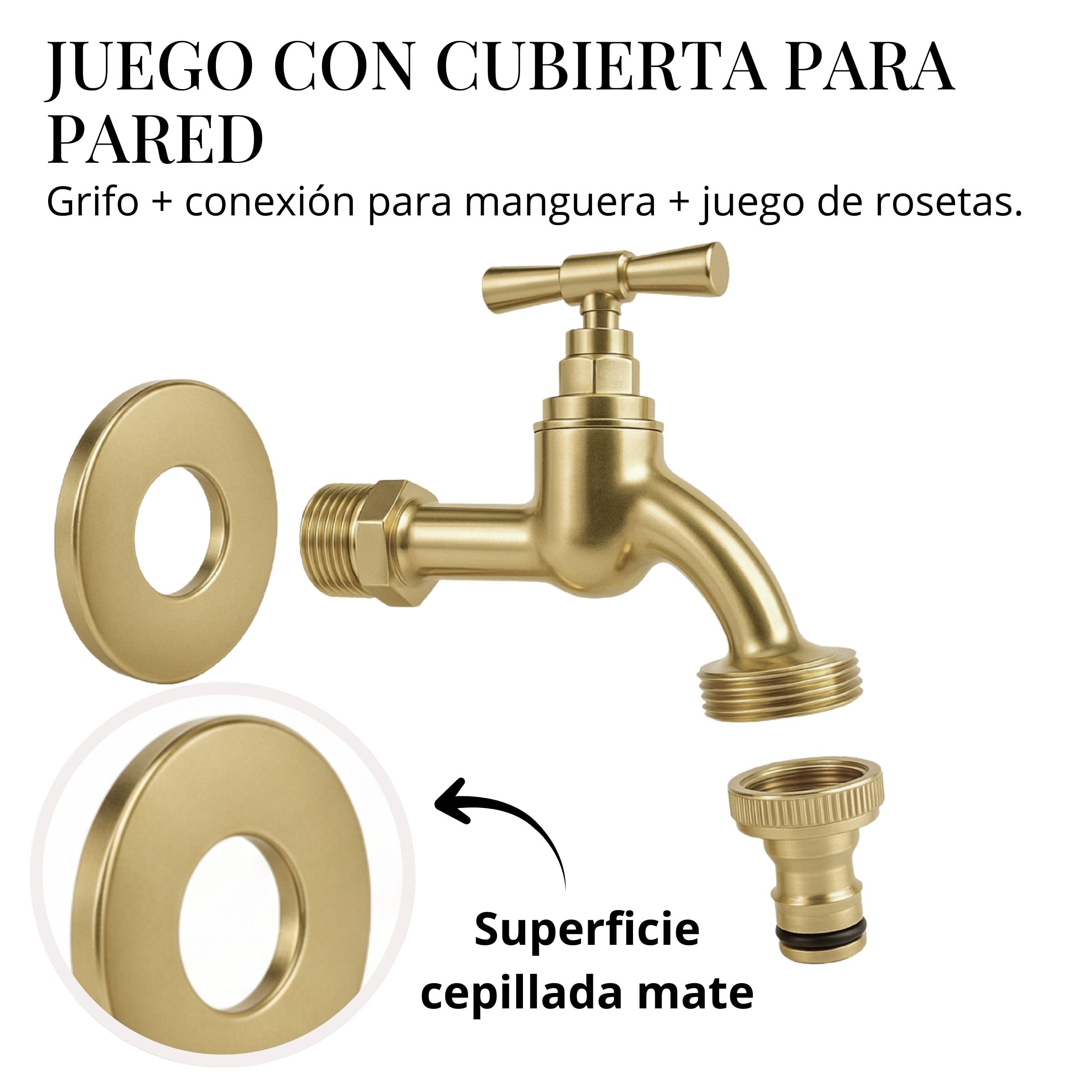 LIVLIG Grifo exterior con conexión roscada para manguera de 1/2", grifo dorado, grifo para jardín de latón, grifo de agua fría con conexión a pared de 1/2", Polly